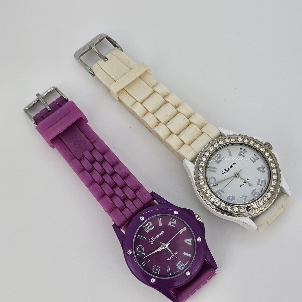 2X Women's Watch 36MM 38MM Purple White Dial Plastic Bands New Battery